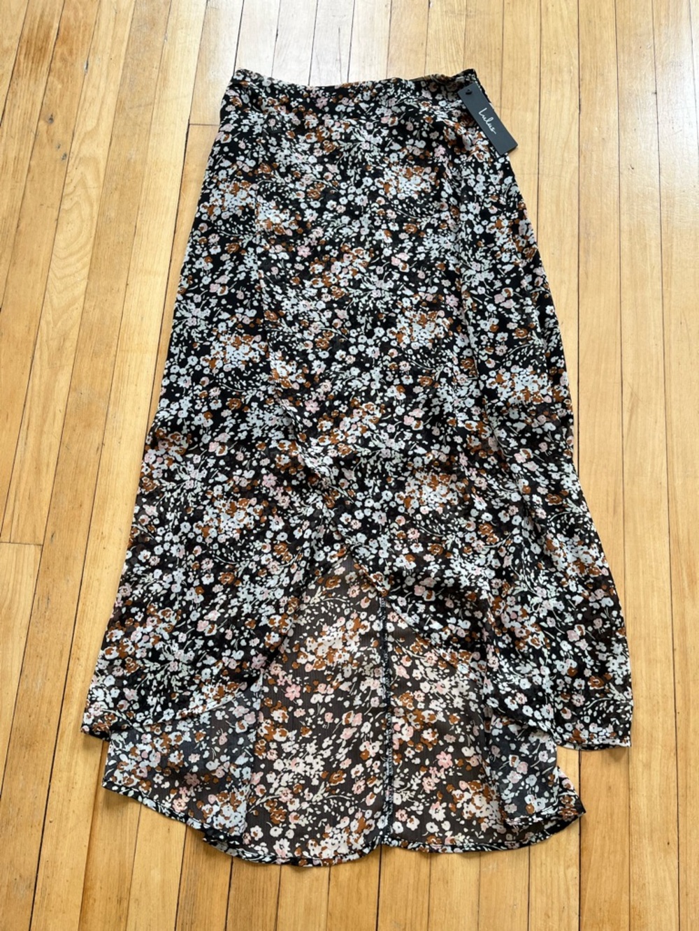 Lulu's Black High-Low Floral Midi Skirt